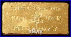 100 GRAMS GOLD SOCIETI DE BANQUE SUISSE 3.125ozs 999.9 FINE INGOT /BAR