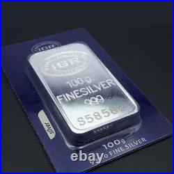 100 g Istanbul Gold Refinery (IGR) Silver Bar, Assay Card 0.999 Fine Silver