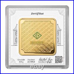 100 gram. 9999 Fine Gold Bar Geiger Edelmetalle (Encapsulated withAssay)