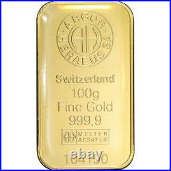 100 gram Gold Bar Argor Heraeus Kinebar Hologram 999.9 Fine in Assay