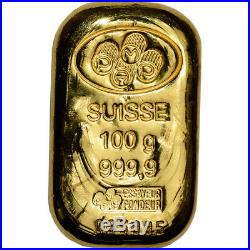 100 gram Gold Bar PAMP Suisse Poured 999.9 Fine with Assay