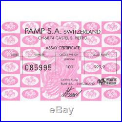 100 gram Gold Bar PAMP Suisse Poured 999.9 Fine with Assay