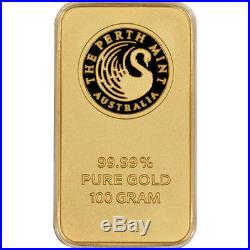 100 gram Gold Bar Perth Mint 99.99 Fine in Assay