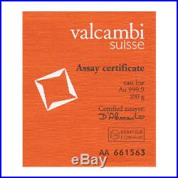 100 gram Gold Bar Valcambi Suisse Cast 999.9 Fine with Assay Certificate