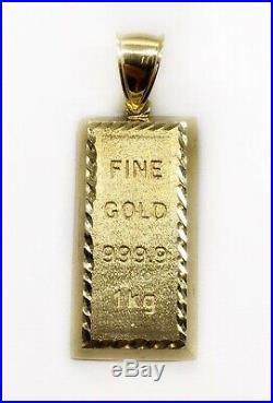 10K Solid Yellow Gold Brick Bar Fine Gold Bar Pendant 1.29 Without Bail 3.8 Gr
