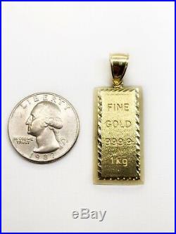 10K Solid Yellow Gold Brick Bar Fine Gold Bar Pendant 1.29 Without Bail 3.8 Gr