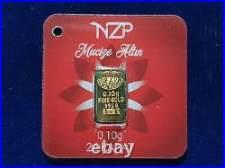 (10) 0.10 gram 0.995 Fine Gold Bullion Bar SEALED ON CARD NZP Refinery