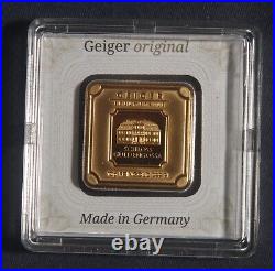 10 Gram Geiger Germany. 9999 Fine Gold Bar In Assay Card Lot 091224