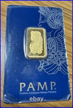 10 Gram PAMP Suisse Vintage Lady Fortuna 999,9 Fine Gold Bar Sealed in Assay