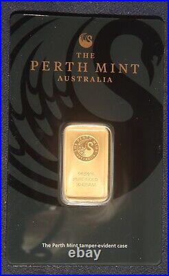 10 Gram Perth Mint Australia. 9999 Fine Gold Bar In Assay Card Lot 040936