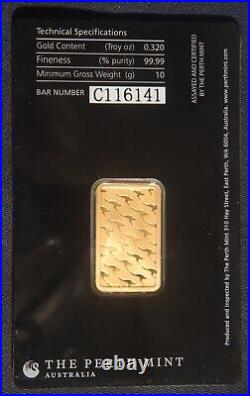 10 Gram Perth Mint Australia. 9999 Fine Gold Bar In Assay Card Lot 040936