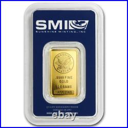 10 Gram Sunshine Mint. 9999 Fine Gold Bar In Assay Mint Mark SI