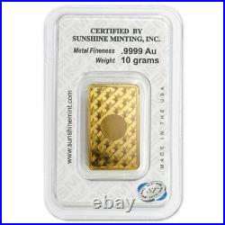 10 Gram Sunshine Mint. 9999 Fine Gold Bar In Assay Mint Mark SI