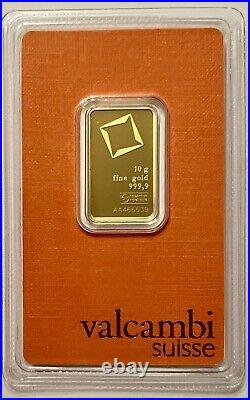 10 Gram Valcambi. 9999 Fine Gold Bar in Assay