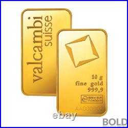 10 Gram Valcambi Gold Bar. 9999 Fine Gold
