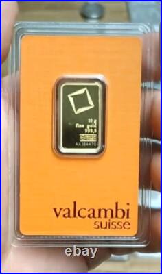 10 Gram Valcambi Suisse. 9999 Fine Gold Bar Certified Assay -PURE 10 Grams