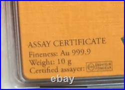 10 Gram Valcambi Suisse. 9999 Fine Gold Bar Certified Assay -PURE 10 Grams