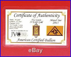 (10 Pack) of ACB 5GRAIN 24K SOLID GOLD BULLION MINTED BAR 99.99 FINE WithCOA +