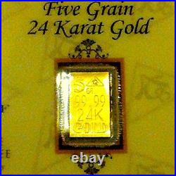 (10 Pack) of ACB 5GRAIN 24K SOLID GOLD BULLION MINTED BAR 99.99 FINE WithCOA +