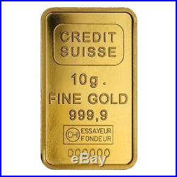 10 gram Credit Suisse Statue of Liberty Gold Bar. 9999 Fine (In Assay)