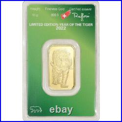 10 gram Gold Bar Argor Heraeus 2022 Lunar Year of the Tiger 999.9 Fine in Assay