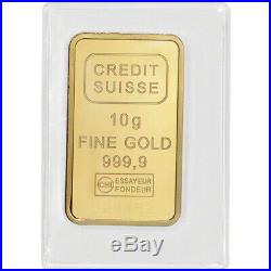 10 gram Gold Bar Credit Suisse Statue of Liberty 999.9 Fine Sealed with Assay
