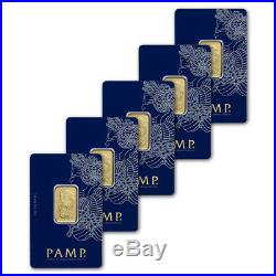 10 gram Gold Bar PAMP Suisse Fortuna 999.9 Fine in Assay Five 5 Bars