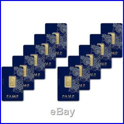 10 gram Gold Bar PAMP Suisse Fortuna 999.9 Fine in Assay Ten 10 Bars