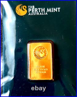 10 gram Gold Bar The Perth Mint 99.99% fine sealed in Essay