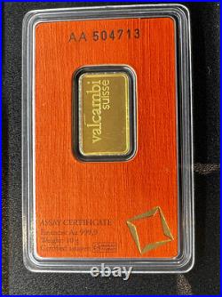 10 gram Gold Bar Valcambi Suisse 999.9 Fine in Sealed Assay