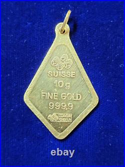 10 gram Gold Flower Necklace Pendant Bar PAMP Suisse 999.9 Fine 24k Gold