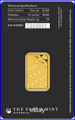 10 gram Perth Mint Gold Bar. 9999 Fine in Assay New design updated in 2018