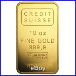 10 oz Credit Suisse Gold Bar. 9999 Fine (withAssay)