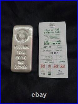 10 oz Emirates Gold Silver Cast Bar. 999 Fine (withAssay)