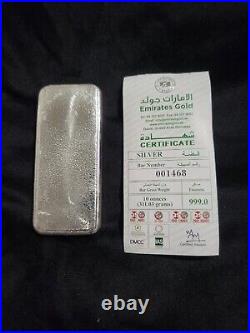 10 oz Emirates Gold Silver Cast Bar. 999 Fine (withAssay)