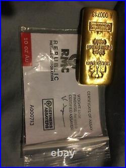 10 oz Gold Bar RMC Republic Metals Corp. 999.9 Fine 24kt withAssay