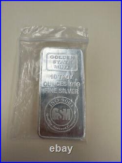 10 oz. Golden State Mint Silver Bar. 999 Fine