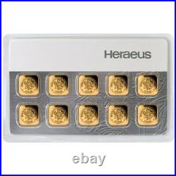 10 x 1 Gram Heraeus Swiss Solid Fine 999.9 Gold Bullion Bar Certified Sealed