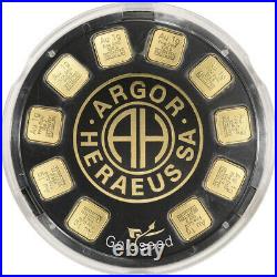10 x 1 gram Gold Bar Argor Heraeus Goldseed 999.9 Fine in Dispenser