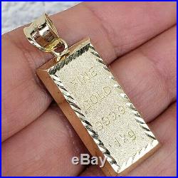 10k Yellow Gold 999.9 fine gold bar Pendant charm 1.50 inches long