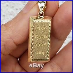 10k Yellow Gold 999.9 fine gold bar Pendant charm 1.50 inches long