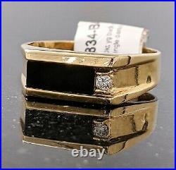 10kt Fine Yellow Gold Bar Cut Black Onyx & Natural Diamond Ring Size 9 Vintage