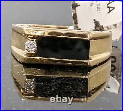 10kt Fine Yellow Gold Bar Cut Black Onyx & Natural Diamond Ring Size 9 Vintage