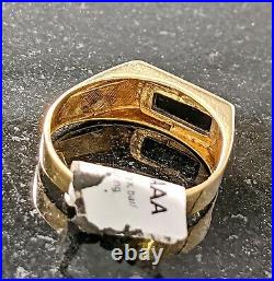 10kt Fine Yellow Gold Bar Rectangle Black Onyx & Natural Diamond Ring Size 9