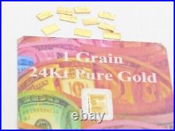 11 small bars of 1 GRAIN 24K Gold SOLID BULLI0N MINTED BAR. 900 FINE