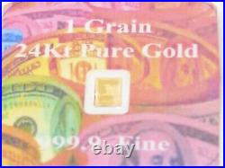 11 small bars of 1 GRAIN 24K Gold SOLID BULLI0N MINTED BAR. 900 FINE