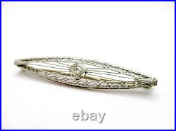 14K GOLD Art Deco Jewelry Bar Pin Brooch with Beautiful Platinum Top