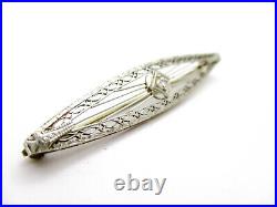 14K GOLD Art Deco Jewelry Bar Pin Brooch with Beautiful Platinum Top