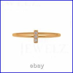 14K Gold 0.03 Ct. Genuine Diamond 5 mm Bar Fine Ring Size 3 to 8 US