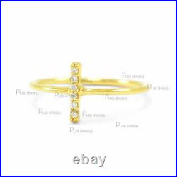 14K Gold 0.04 Ct. Diamond 8 mm Bar Minimalist Ring Fine Jewelry